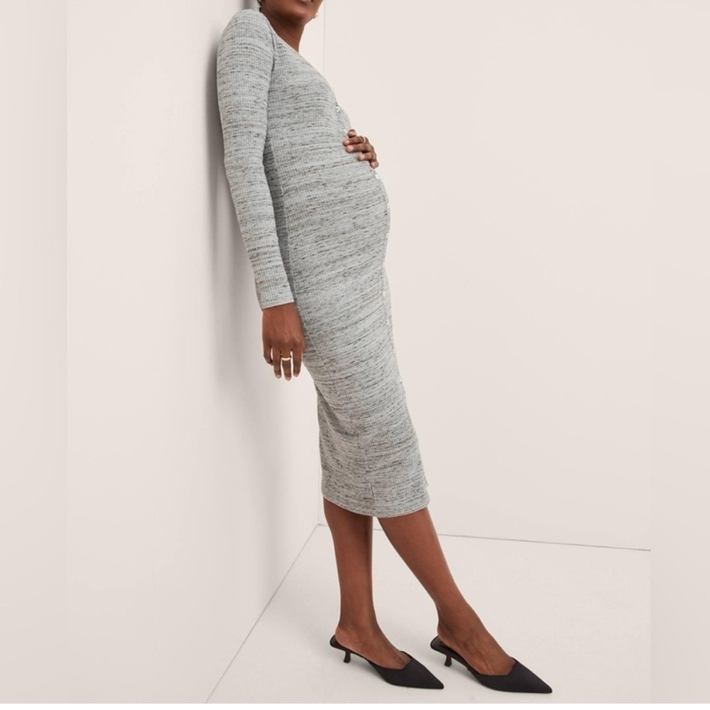 Hatch Harper Cardigan Dress Pearl Grey Space Dye Button Front Ribbed Size 2 M